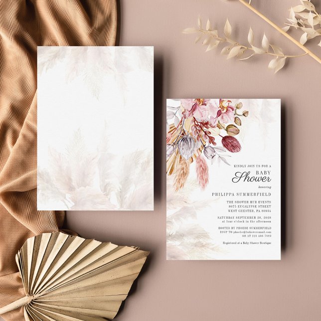 Pampas Grass Boho Dried Flowers Girl Baby Shower Invitation (Creator Uploaded)