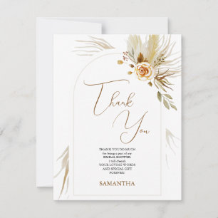 Pampas grass boho elegant bridal shower thank you card