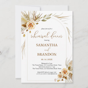 Pampas grass boho elegant Rehearsal Dinner Invitation