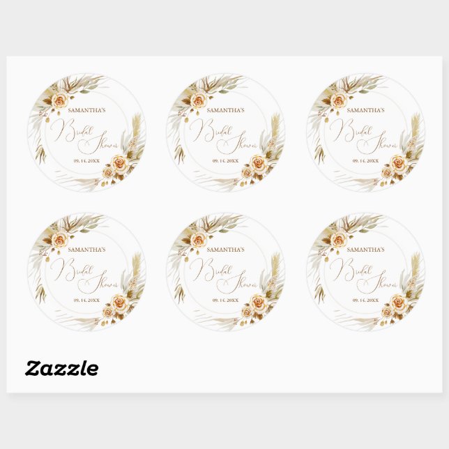 Pampas grass boho elegant tropical  classic round sticker (Sheet)