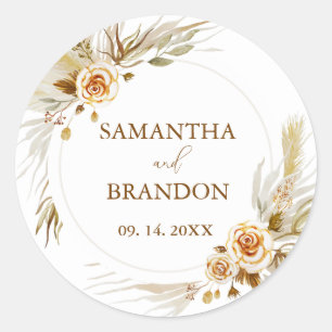 Pampas grass boho elegant tropical Wedding  Classic Round Sticker