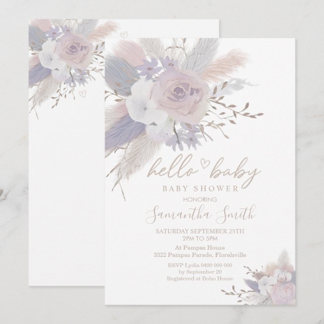 Pampas Grass Boho Floral Baby Shower Invitation (Front/Back)