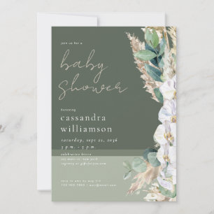 Pampas Grass Boho Floral Baby Shower Invitation