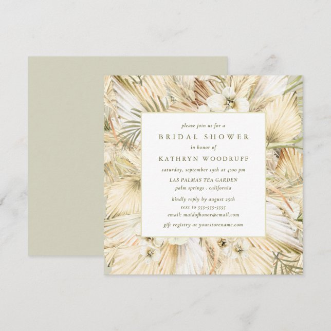 Pampas Grass Boho Floral Bridal Shower Square  Invitation (Front/Back)