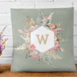 Pampas Grass Boho Floral Monogram Frame  Cushion<br><div class="desc">This design may be personalised in the area provided by changing the photo and/or text. Or it can be customised by clicking Personalise this Template and then choosing the click to customise further option and delete or change the colour of the background, add text, change the text colour or style,...</div>