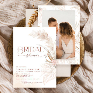 Pampas Grass Boho Floral Photo Bridal Shower Invitation