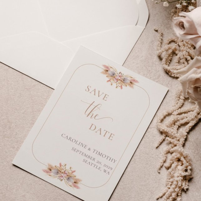 Pampas Grass Boho Floral Save the Date Card (Creator Uploaded)