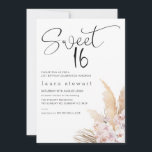 Pampas Grass Boho Floral Sweet 16th Birthday Invitation<br><div class="desc">Pampas Grass Boho Floral Sweet 16th Birthday Invitation

Simple and modern sweet 16 birthday invitation featuring a black modern calligraphy heading and a boho floral arrangement with pampas grass,  orchards and roses. This modern sixteenth birthday invitation for someone looking for a bohemian inspired invitation design.</div>