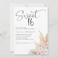 Pampas Grass Boho Floral Sweet 16th Birthday