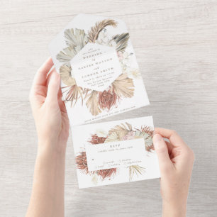 Pampas Grass Boho Floral Tropical Desert Wedding All In One Invitation