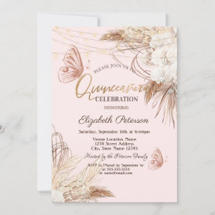 Pampas Grass Boho Flowers Butterflies Quinceañera  Invitation