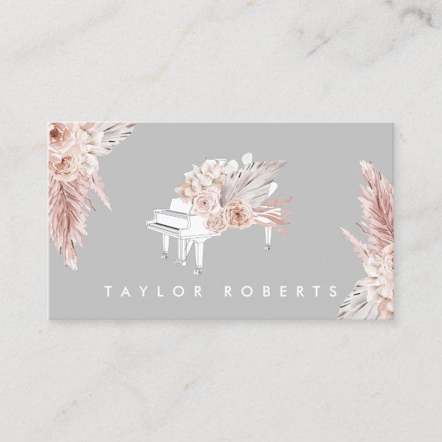 pampas grass boho flowers pianist business card (Front)