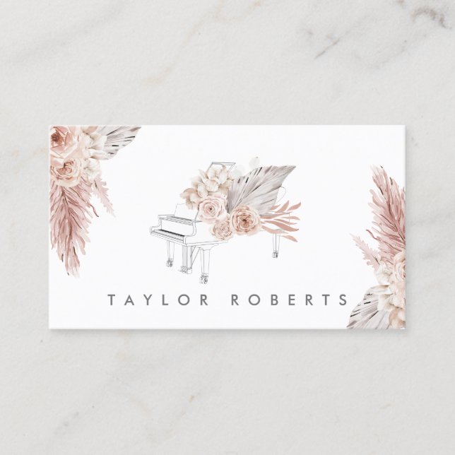 pampas grass boho flowers piano business card (Front)