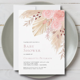 Pampas Grass Boho Girl's Baby Shower Invitation