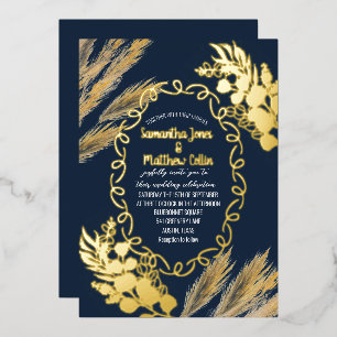 Pampas Grass Boho Navy Blue Gold Foil Wedding