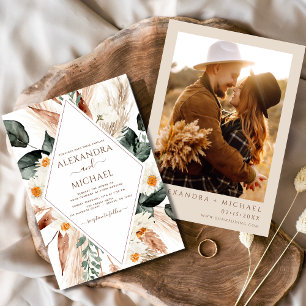 Pampas Grass Boho Photo Bohemian Wedding Invitatio Invitation