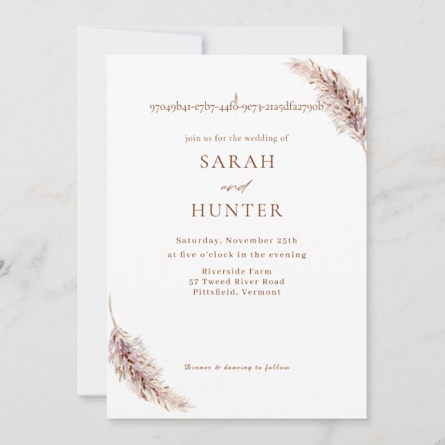 Pampas Grass Boho Photo QR Code Wedding Invitation (Front)
