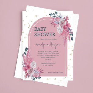 Pampas Grass Boho Pink Baby Shower Invitation