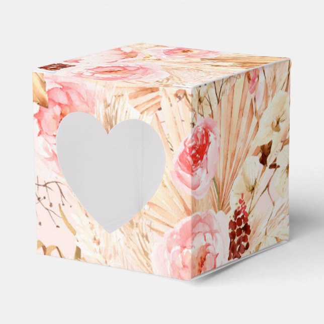 Pampas Grass boho pink floral baby shower Favour Box (Front Side)