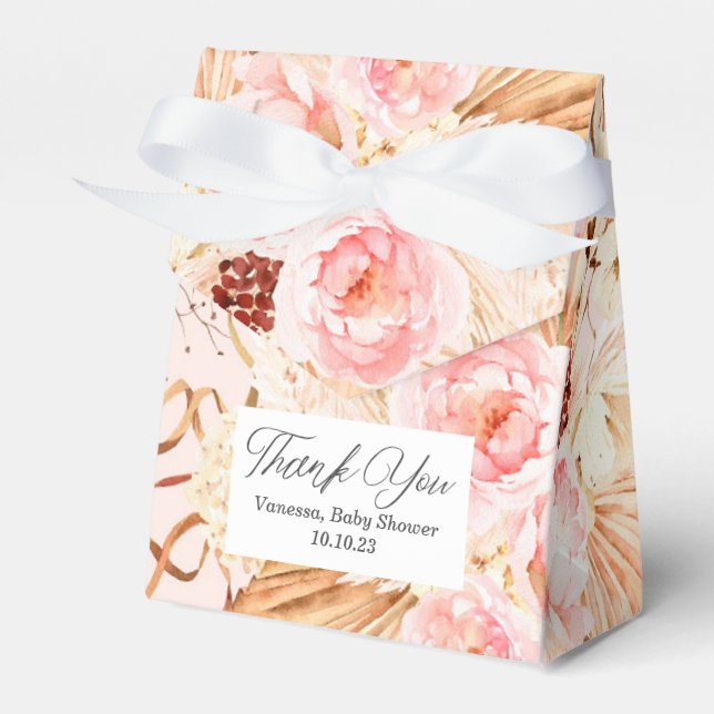 Pampas Grass Boho pink Flower Baby girl shower Favour Box (Front Side)