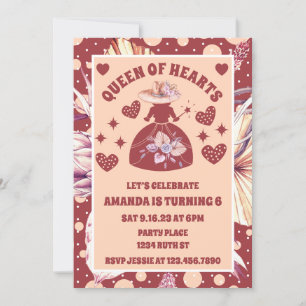 Pampas Grass Boho Queen Of Hearts Birthday Invitation