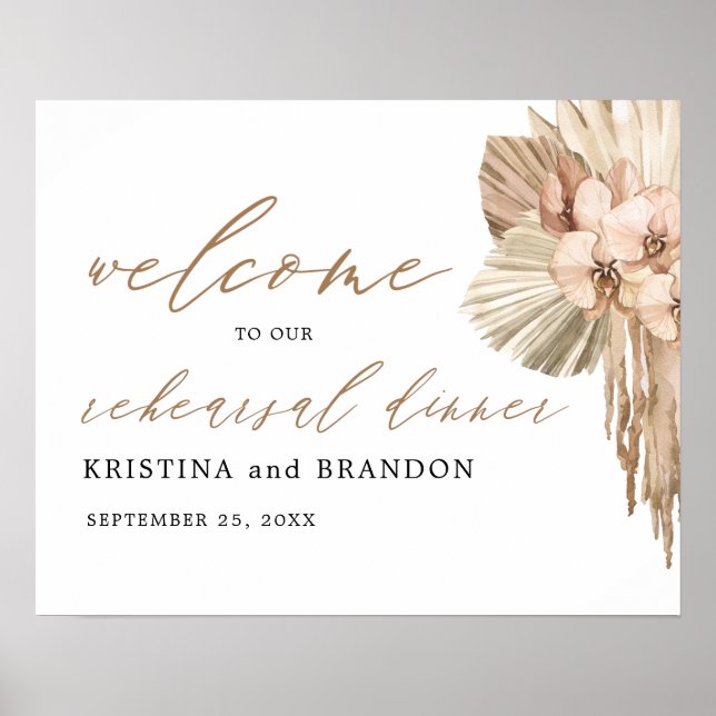 Pampas Grass Boho Rehearsal Dinner Welcome Sign (Front)