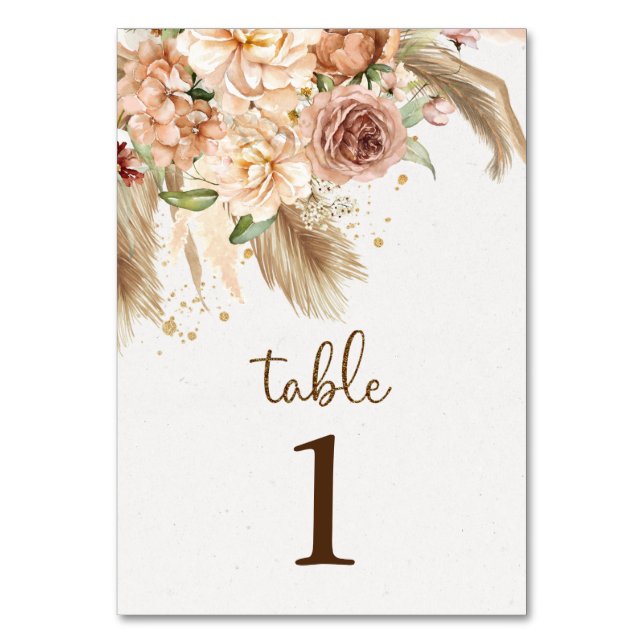 Pampas grass boho roses table numbers (Front)