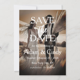 pampas grass boho save the dates invitation