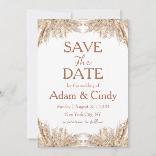 pampas grass boho save the dates invitation