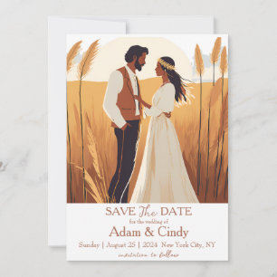 pampas grass boho save the dates invitation