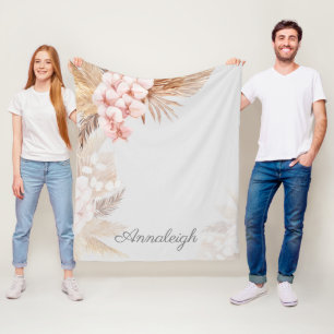 Pampas Grass Boho Script Custom Fleece Blanket