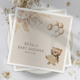 Pampas Grass Boho Teddy Bear Baby Shower Napkin
