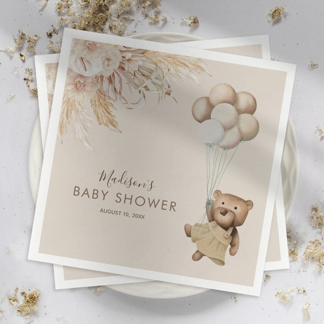 Pampas Grass Boho Teddy Bear Baby Shower Napkin (Creator Uploaded)