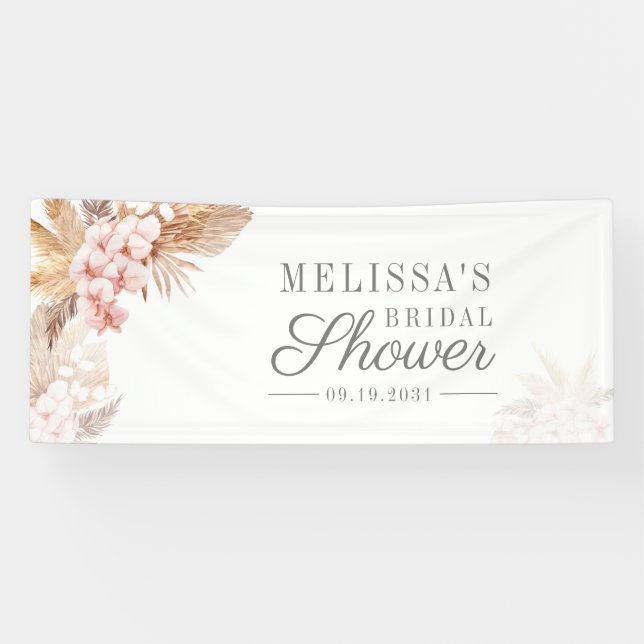 Pampas Grass Boho Terracotta Floral Bridal Shower Banner (Horizontal)