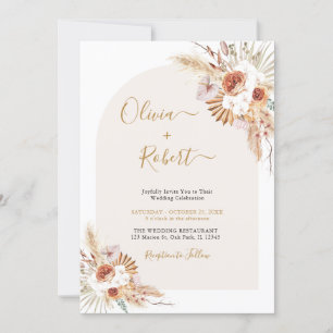 Pampas Grass Boho Terracotta Wedding Invitation