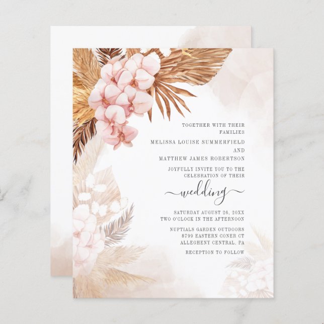 Pampas Grass Boho Terracotta Wedding Invitation (Front/Back)