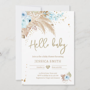 Pampas Grass Boho Tropical Boy Rustic Baby Shower Invitation