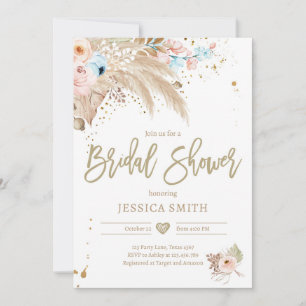 Pampas Grass Boho Tropical Rustic Bridal Shower In Invitation