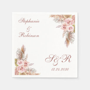 Pampas Grass Boho Wedding Cocktail Paper Napkin