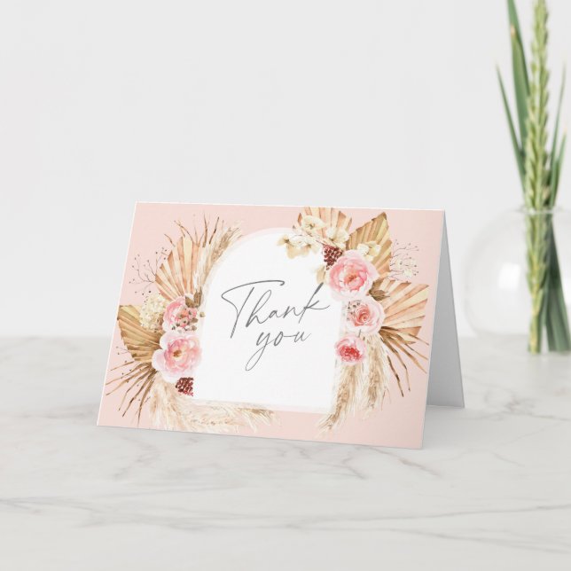 Pampas Grass Boho Wedding Floral Arch Modern Thank Thank You Card (Front)