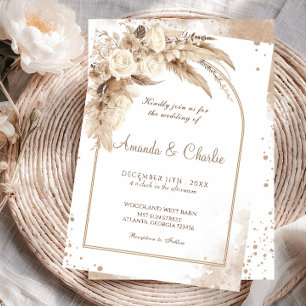 Pampas Grass Boho Wedding Invitation