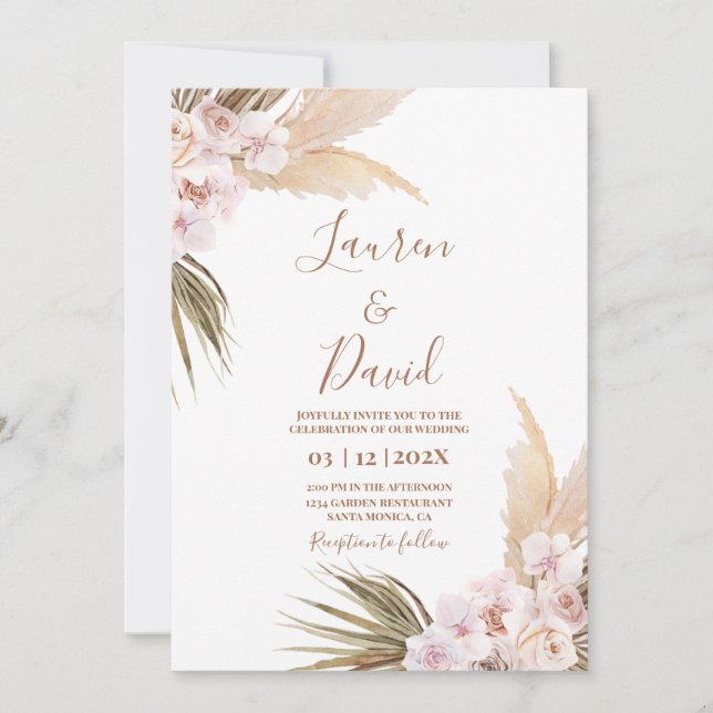 Pampas Grass boho wedding Invitation (Front)