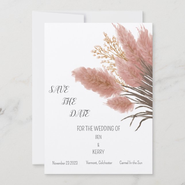 Pampas Grass Boho Wedding Save The Date Invitation (Front)