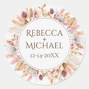 Pampas Grass Boho Wildflower Wedding Classic Round Sticker
