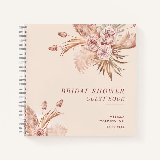 Pampas Grass Botanical Bridal Shower Guest Notebook (Front)