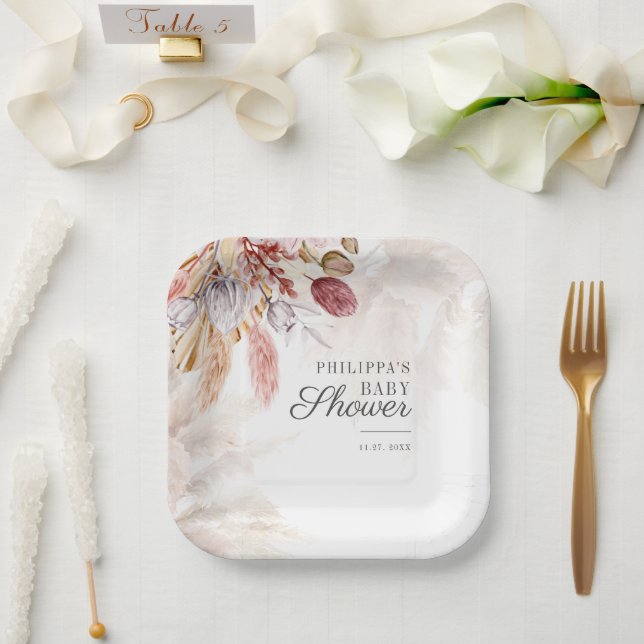 Pampas Grass Botanical Terracotta Baby Shower Paper Plate (Wedding)