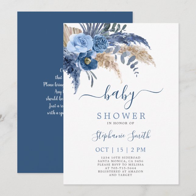 Pampas Grass Boy Baby Shower Boy Invitation (Front/Back)