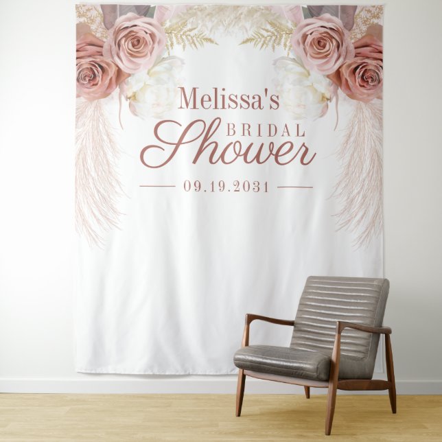 Pampas Grass Bridal Shower Backdrop Photobooth Tapestry (In Situ)