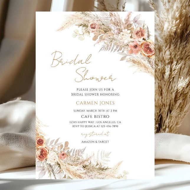 Pampas Grass Bridal Shower Beige Invitation (Creator Uploaded)