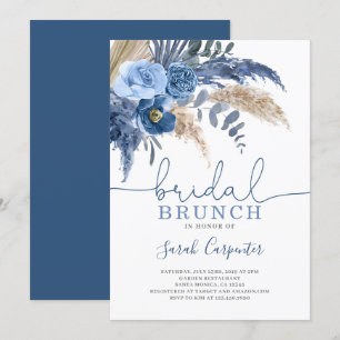 Pampas Grass Bridal Shower blue floral invitation